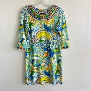 Barbara Gerwit Tropical Beaded Trim Dress Size S